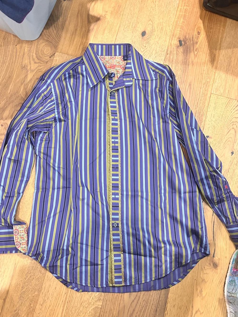 VINTAGE Robert Graham Purple and Green Striped Dress Shirt